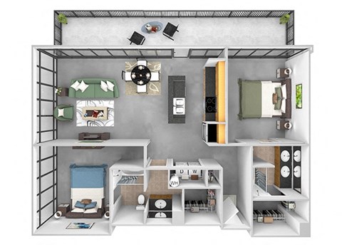 Floor plan for 2 beds, 2 baths, 1322 sqft